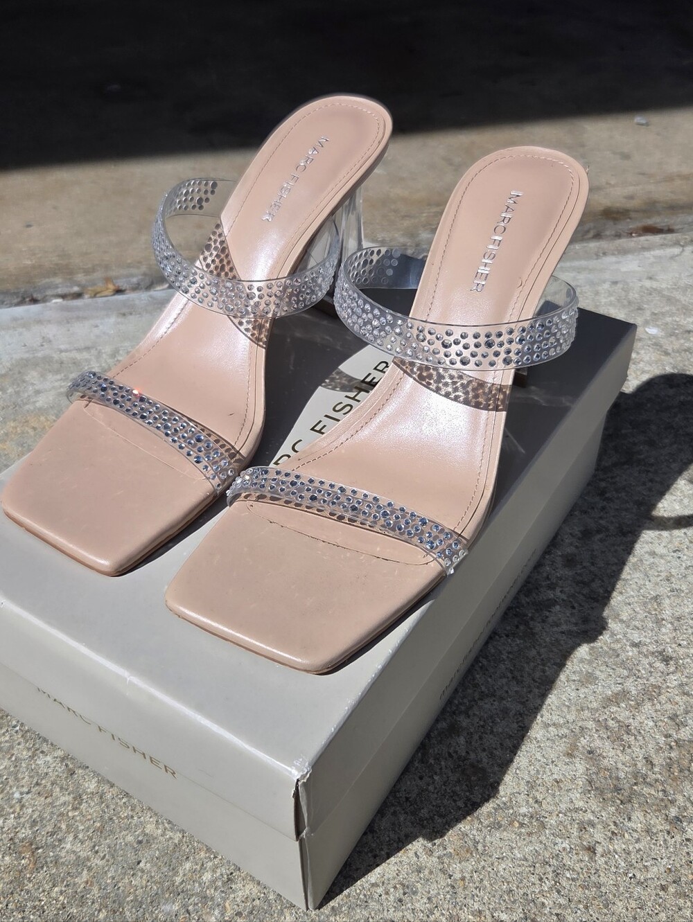 Marc Fisher MFarlana Clear Heels Rhinestone Womens Size 9 Strappy Sandals Mule